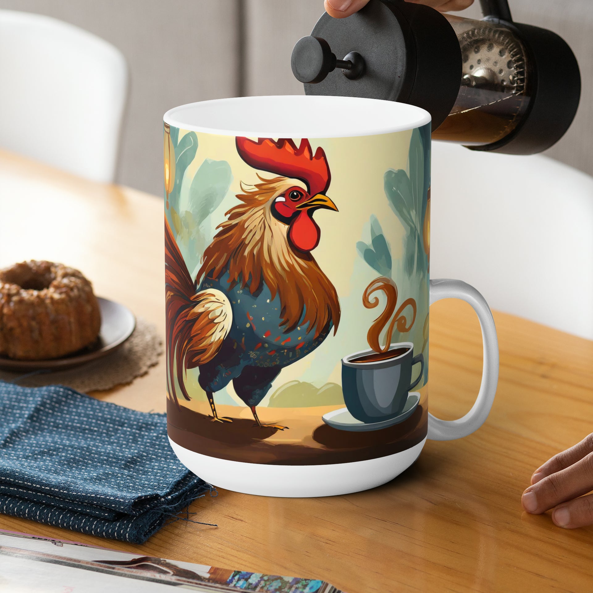 WalterDrake Rustic Rooster Coffee Mugs, Each 8 oz. – Set of 4 Glazed  Ceramic Mugs